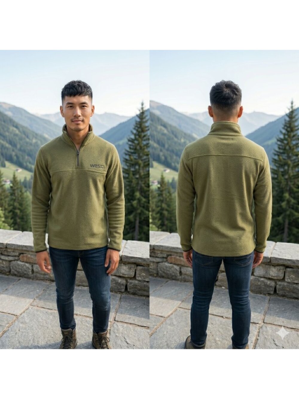 NWT Wesc Fleece Jacket Unisex Medium/Large Green Quarter Zip Pullover Outdoors